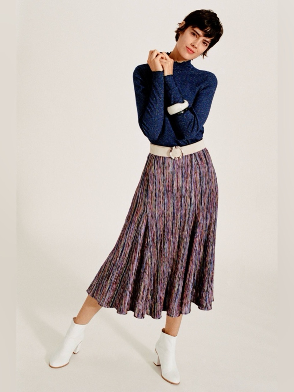 Anthropologie Maeve Freya Midi Skirt Multicolor Boho Pleated Elastic Waist - Picture 2 of 8